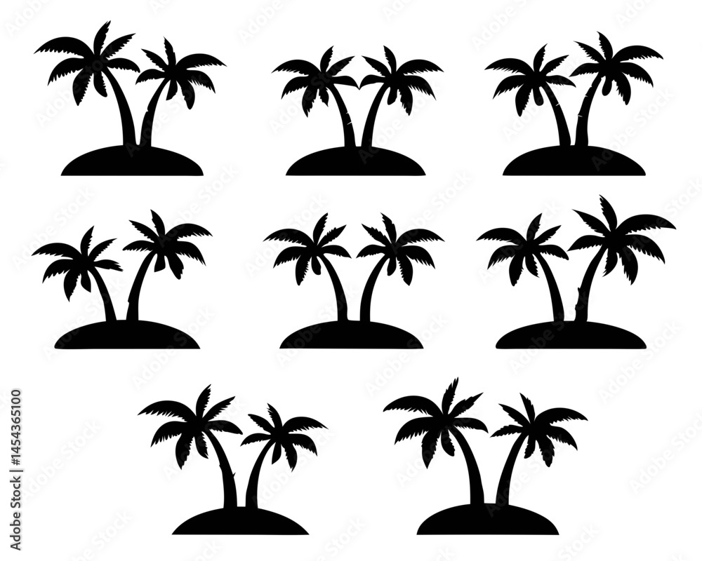 Fototapeta premium Set of 6 Tropical Islands with Palm Trees isolated on transparent background