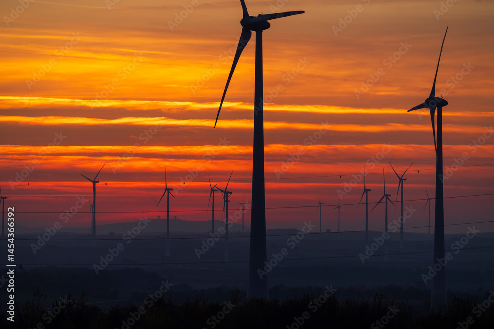 Obraz premium Wind turbine in flat landscape near Vienna, Austria