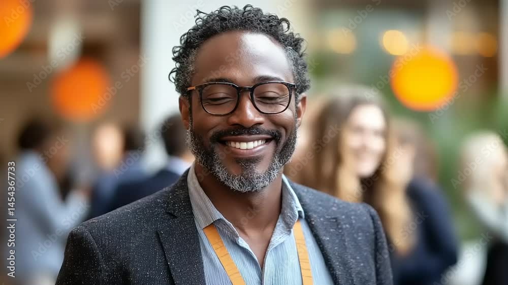 Confident man smiles at the camera in a business setting Confident man smiles at the camera in a business setting