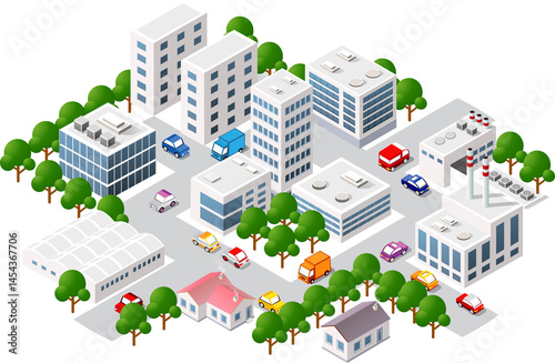 Fototapeta Naklejka Na Ścianę i Meble -  Isometric view of the city. Collection of houses 3D
