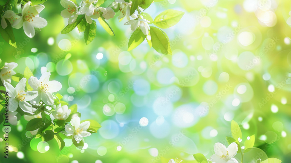 Fototapeta premium Springtime blossoms and lush green foliage