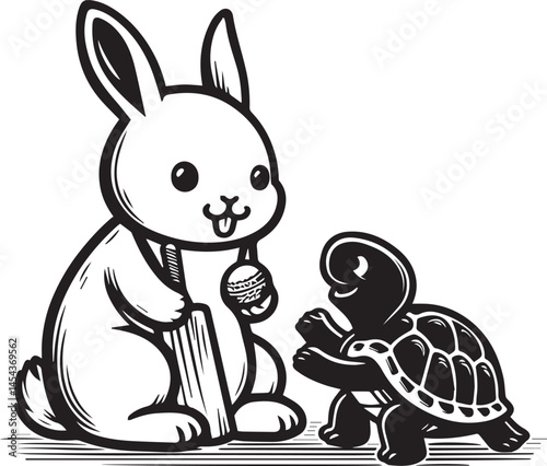 Tortoise and Hare: A Symbolic Race for Inspiration. A black and white illustration of a tortoise and hare, with a checkered flag.