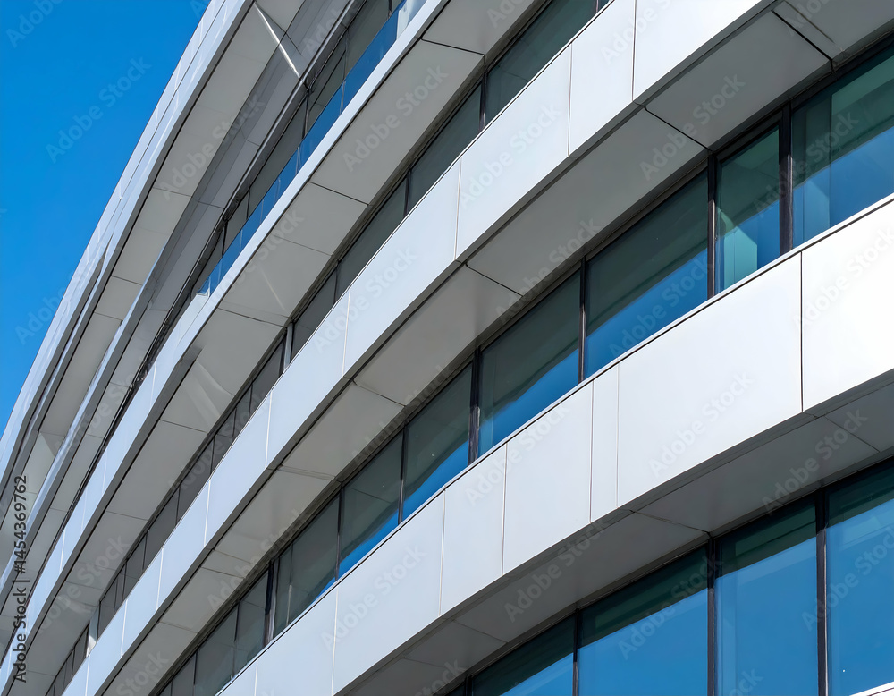 Modern Building Facade With Curved Levels And Glass Windows Modern Building Facade With Curved Levels And Glass Windows