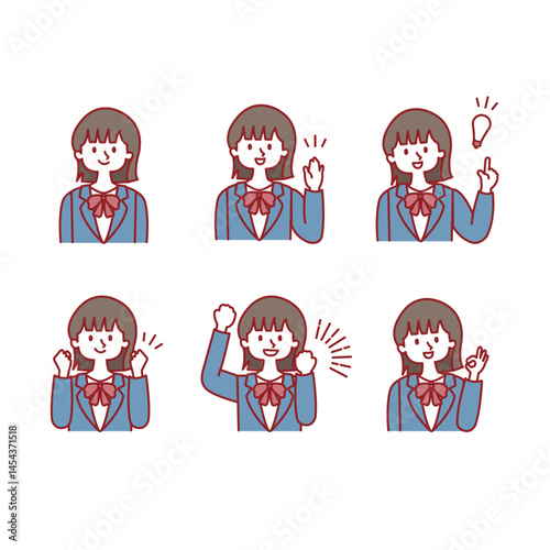 女子学生_表情イラストセット