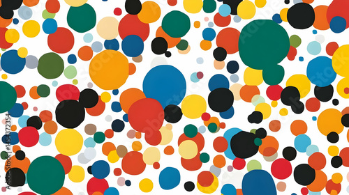 Abstract Multicolored Circular Composition on White Backdrop with Varied Sizes