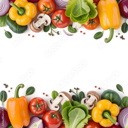 A vibrant assortment of fresh vegetables framing a clean white space ideal for culinary designs and recipes