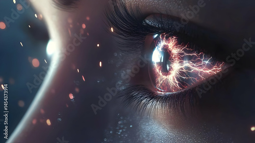Close Up Sparkling Eye With Fire Sparks