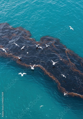 Wallpaper Mural Seagulls flying over oil spill in turquoise ocean waters. Torontodigital.ca