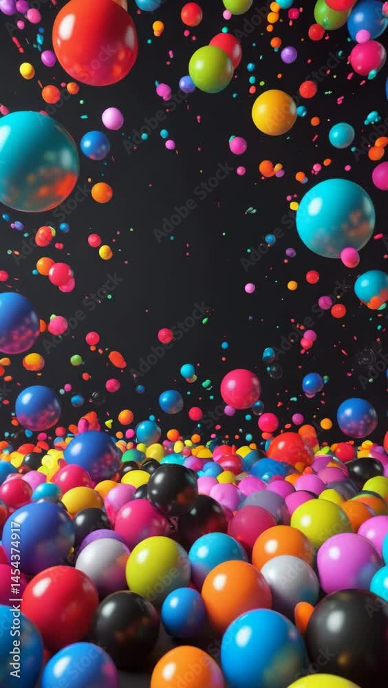 Colorful Balls Falling and Bouncing on Dark Background - Abstract Animation Colorful Balls Falling and Bouncing on Dark Background - Abstract Animation