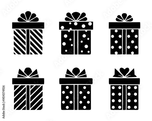 Set of Gift Box Silhouettes Vector illustration, Surprise Gift Boxes
