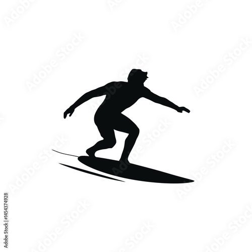 A silhouette of a surfer is captured mid-ride, showcasing the dynamic posture typically associated with surfing