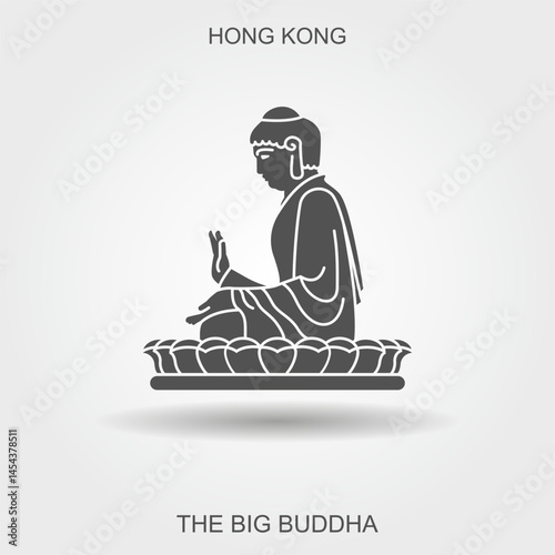 The big Buddha. Hong Kong Tian Tan Buddha. Flat vector icon with shadow