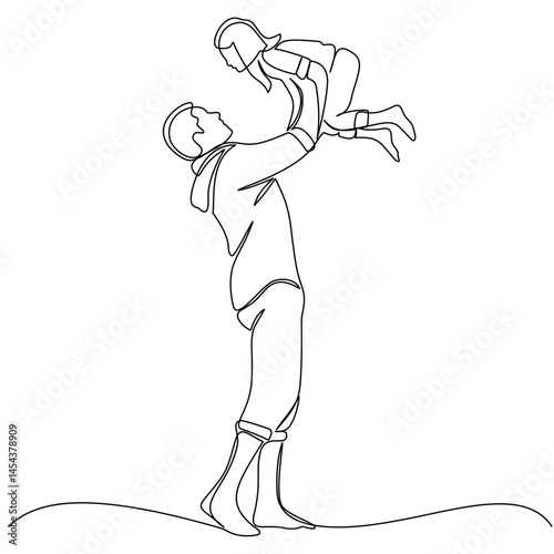 Fathers day line art style vector illustration, father and daughter line art illustration