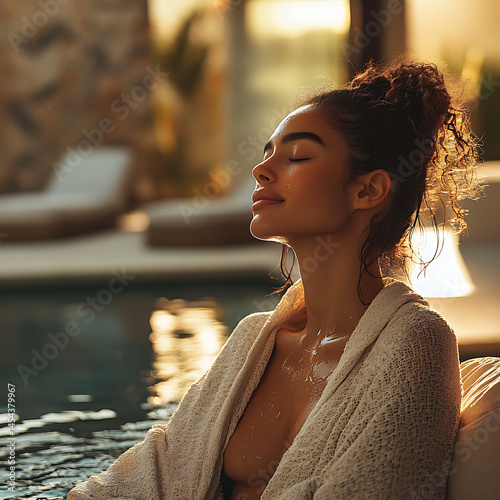 Emotional side view of the woman with eyes closed, weeping in relief as soft golden light surrounds her, cinematic biblical atmosphere dense,