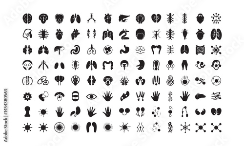 Modern vector icon set of human body parts and organs in a flat silhouette, easily editable.