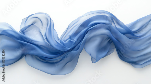 Transparent blue cloth floats independently on a white background, offering delicate visual texture and grace