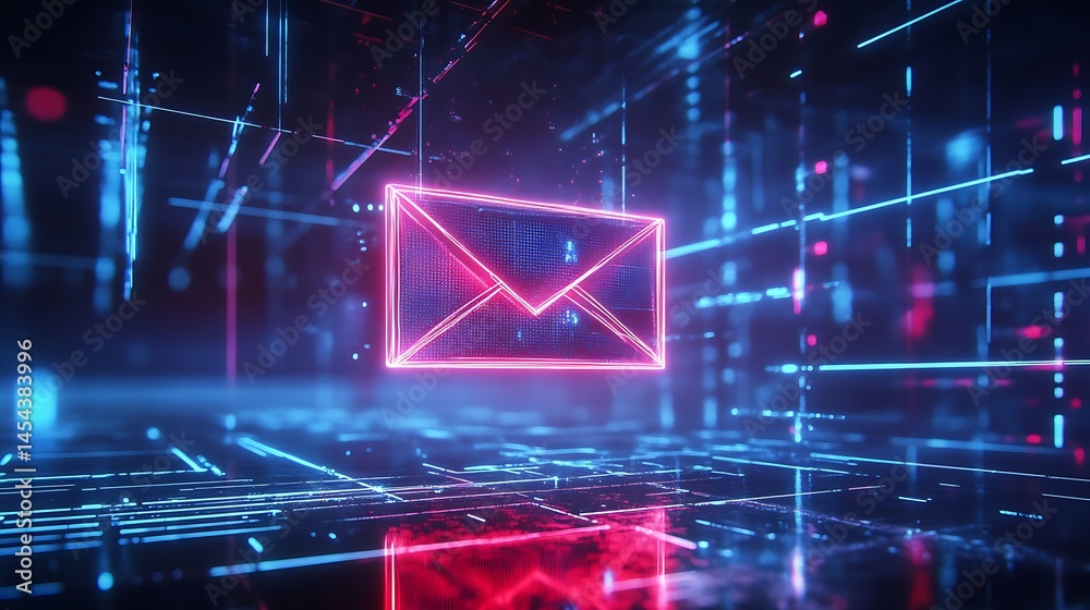 Digital envelope illustration within a network. Digital envelope illustration within a network.