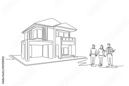 Real Estate concept. Single line draw design. Vector graphic illustration