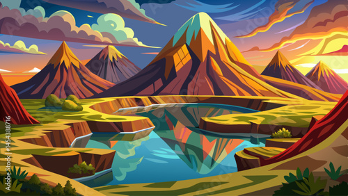Ancient volcanic slopes encircle a serene lake, untouched and perfectly mirrored