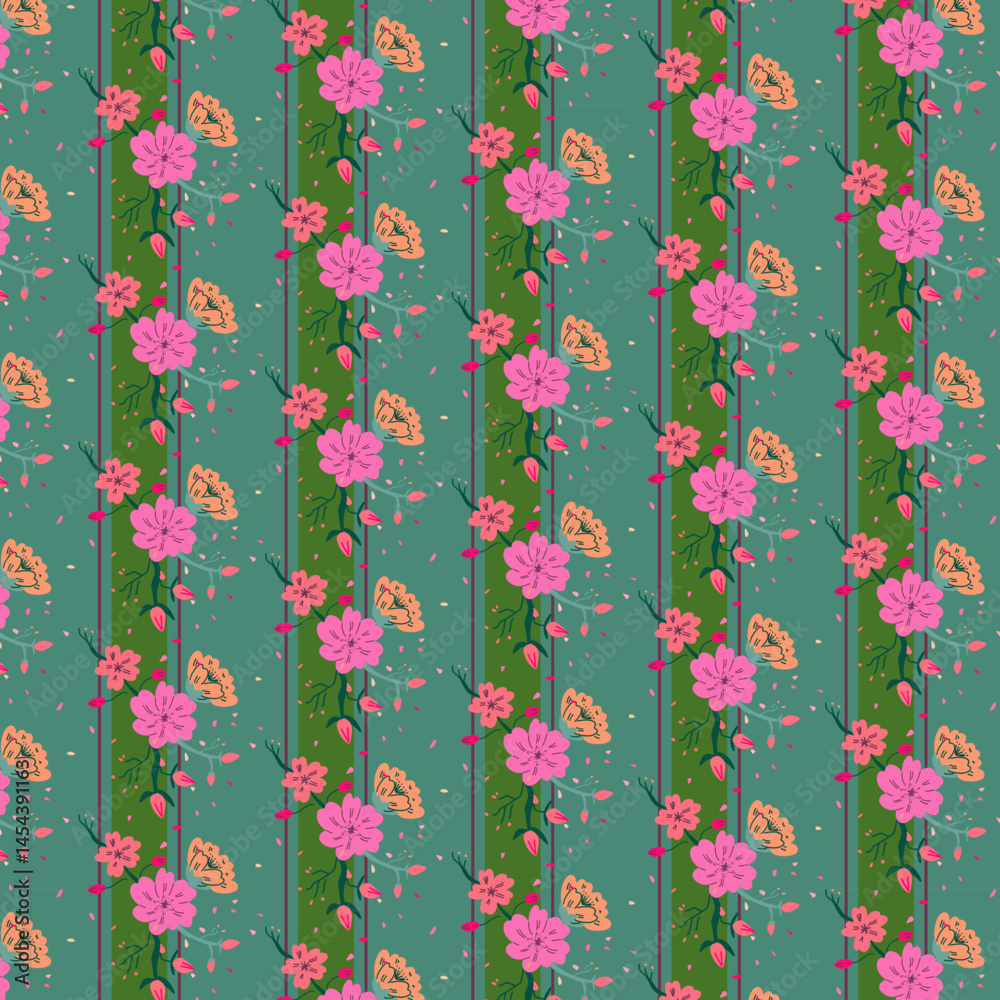 Motif Cerisier vert pastel