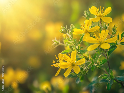 Golden Yellow Flowers in Sunlight  Blooming Meadow  Spring Blossom  Nature Photography