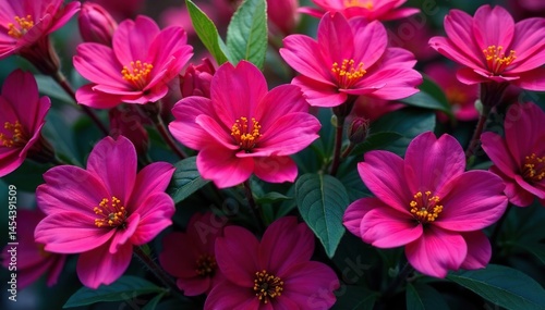 Bold fuchsia blooms, densely packed, geometric feel , saturated, design