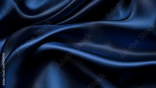 Elegant Dark Blue Silk Fabric Draped Luxurious Soft Texture Background