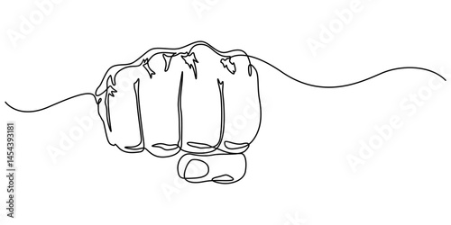 Continuous one line drawing of bro fist bump or pound lineart hands. Concept of brother giving a punch, Man and woman`s clenched fists bump. Continuous one line illustrated fist bump, hitting, attack.