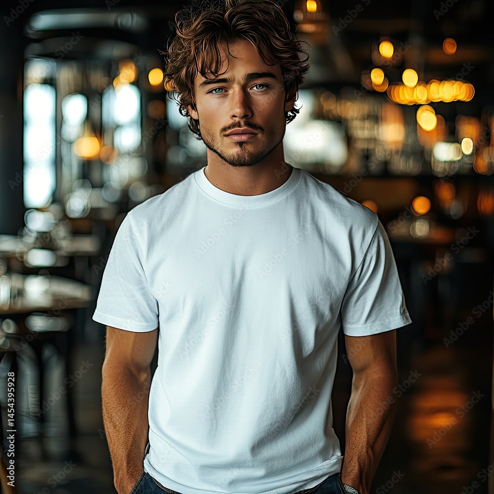 Fototapeta premium Man in white shirt with restaurant.