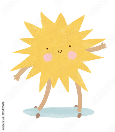 Wallpaper Mural Cute Smiling Sun Riding A Skateboard. Childish Drawing-like Vector Illustration Of Happy Sun Skateboarding. Nursery Art With Little Kawaii Sun On A White Background. Kids Room Decoration.  Torontodigital.ca