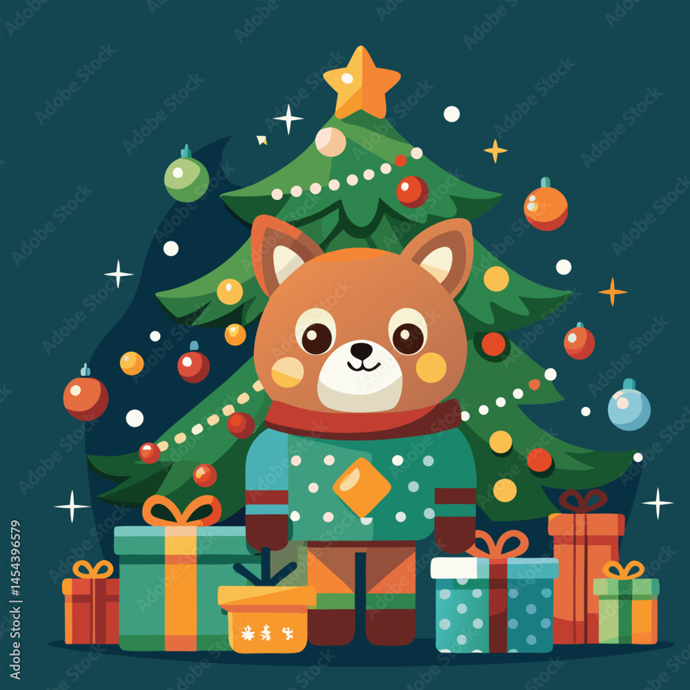 Naklejka premium Animal-Themed Christmas Tree