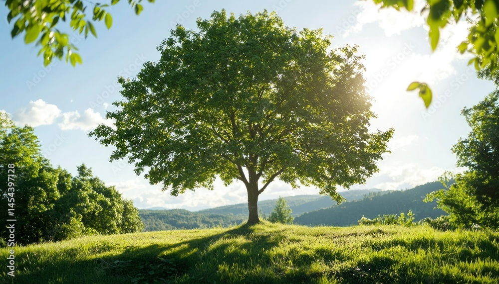 Fototapeta premium Lush green tree on a hilltop