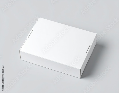 White Blank Packaging Box Mockup on Gray Background for Product Presentation, Shipping, Branding, Ecommerce, Gift Wrapping, Minimal Design, Realistic Cardboard Parcel Display