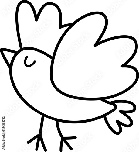 Vector black and white flying bird icon. Magic creature line clipart. Cute fairytale character. Woodland fantasy animal. Forest fairy tale illustration, coloring page isolated on white background