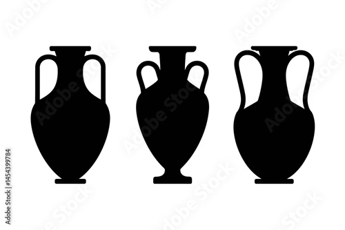 Ancient greek pottery vase amphorae silhouette set