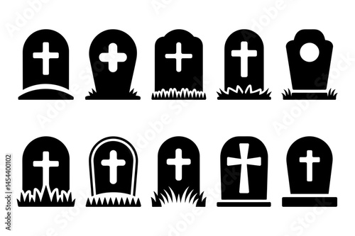 Collection of gravestone vector silhouette designs