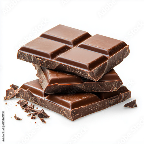  stack of three pieces of chocolate isolated on a white background