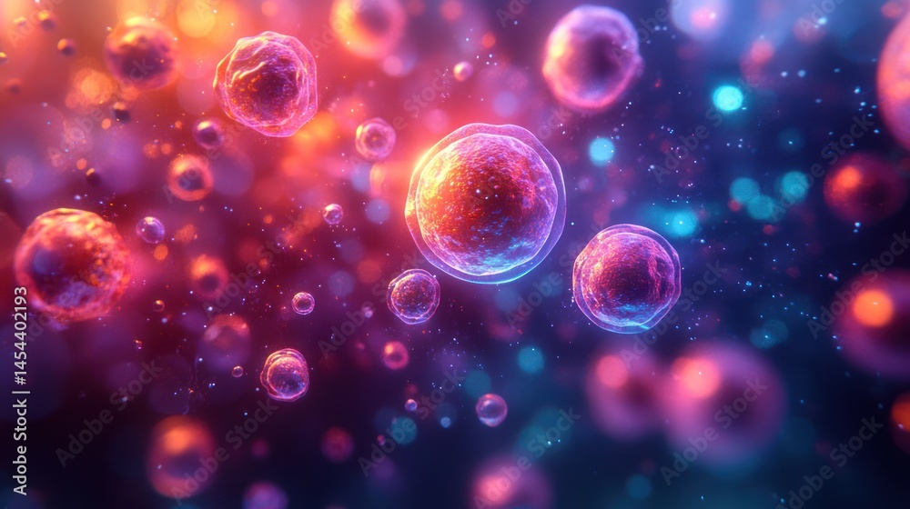 Abstract vibrant illustration of microscopic cells with intricate membrane details Abstract vibrant illustration of microscopic cells with intricate membrane details