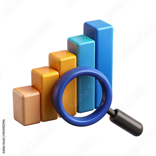 Analyzing growth with a magnifying glass 3D icon png on transparent background