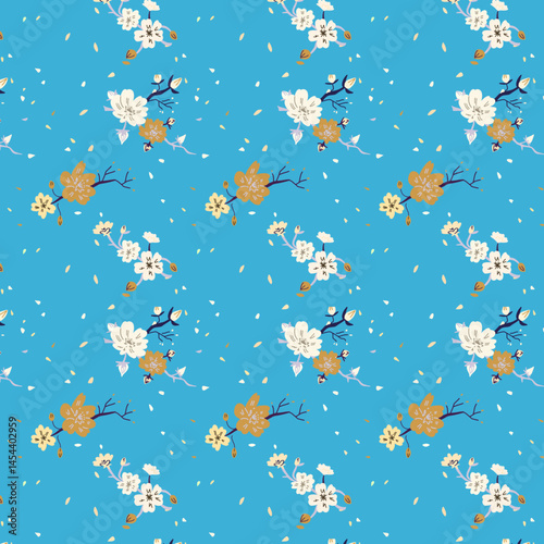 Motif Branche de Cerisier Bleu