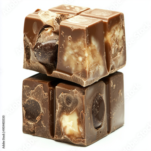  stack of three pieces of chocolate isolated on a white background