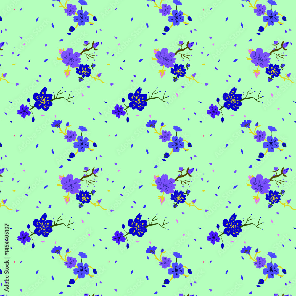 Motif Branche de Cerisier vert menthe
