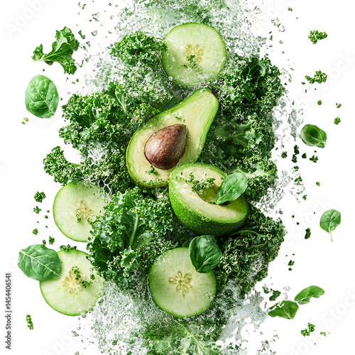 Avocados with Water and Salt Isolated on Transparent Background