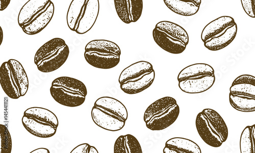 Coffee pattern. Bean background. Vector texture, cafe grain seamless crayon illustration. Hand drawn abstract icon design. Coffee shop coal print. Black vintage cafe pattern graphic.
