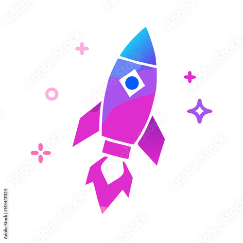 Vector space - rocket - style icon with gradient colors and star accents, suitable for space - themed apps, tech startups, or innovation - related digital content.