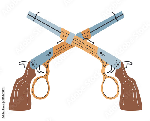 Cross western sheriff gun isolated concept. Flat graphic design cartoon illustration
