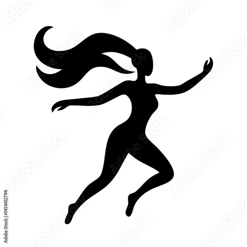 black silhouette vector of a woman dancing with fl