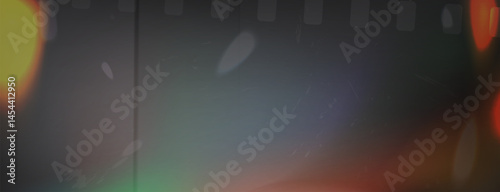 Old camera film filter, leaks texture with scratches overlay. Noise damaged photo effect, blurred rainbow iridescent gradient, retro movie with dust on black background. Vector abstract illustration.