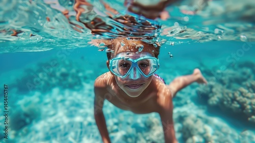 Boy Snorkeling in Clear Waters