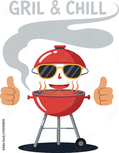 Red Grill with Sunglasses and Thumbs Up Illustration for T-shirt and   Projects 